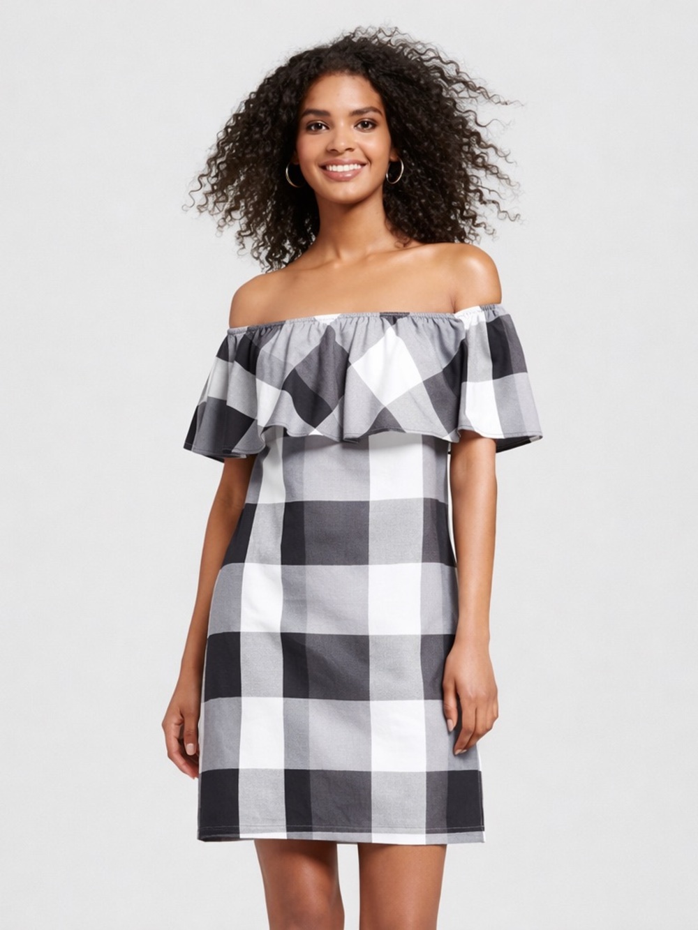 Who What Wear 🖤 Gingham Off-Shoulder Ruffle Dress